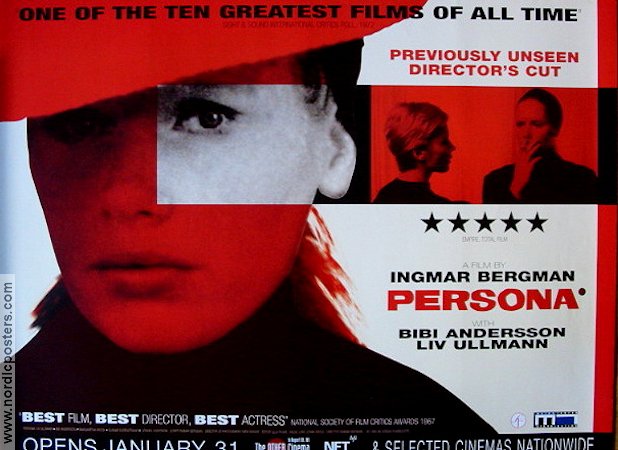 Persona 1966 movie poster Liv Ullmann Bibi Andersson Margaretha Krook Gunnar Björnstrand Ingmar Bergman Cult movies