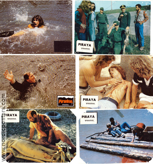 Piranha 1978 lobby card set Bradford Dillman Barbara Steele Joe Dante Beach Fish and shark