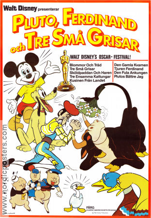 Pluto Ferdinand och Tre små grisar 1985 movie poster Musse Pigg Tjuren Ferdinand Tre små grisar