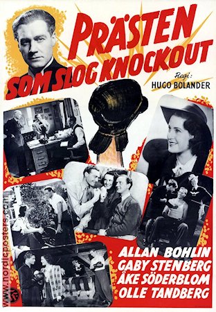 Prästen som slog knockout 1943 movie poster Allan Bohlin Åke Söderblom Gaby stenberg Olle Tandberg Hugo Bolander Boxing