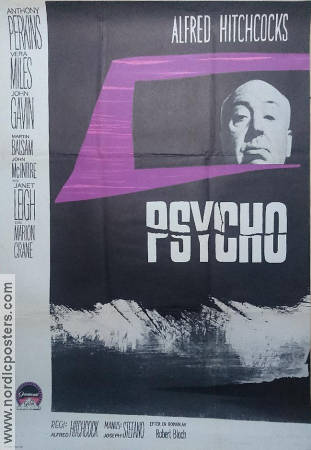 Psycho 1960 movie poster Anthony Perkins Janet Leigh Vera Miles Alfred Hitchcock Writer: Robert Bloch Poster artwork: Gösta Åberg