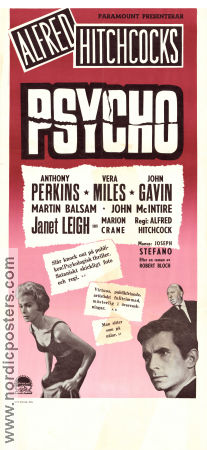 Psycho 1960 movie poster Anthony Perkins Janet Leigh Vera Miles Alfred Hitchcock Writer: Robert Bloch