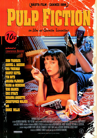 Pulp Fiction 1994 poster John Travolta Bruce Willis Uma Thurman Samuel L Jackson Tim Roth Quentin Tarantino Kultfilmer