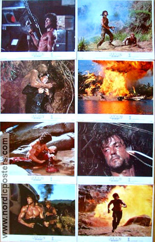 Rambo First Blood 2 1985 lobby card set Sylvester Stallone Richard Crenna Charles Napier George P Cosmatos Guns weapons