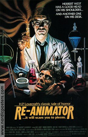 Re-Animator 1985 movie poster Jeffrey Combs Writer: H P Lovecraft