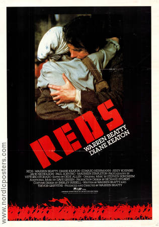 Reds 1981 poster Robert Redford Diane Keaton Edward Herrmann Warren Beatty Politik