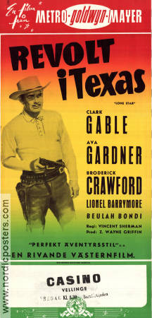 Lone Star 1952 movie poster Clark Gable Ava Gardner Broderick Crawford Vincent Sherman