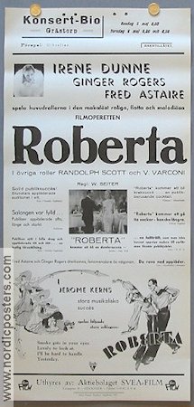 Roberta 1937 movie poster Irene Dunne Ginger Rogers Fred Astaire Music: Jerome Kern Musicals