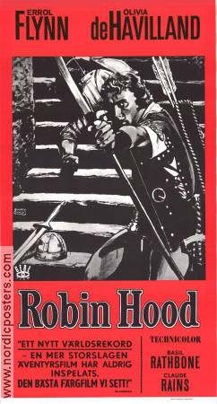 The Adventures of Robin Hood 1938 movie poster Errol Flynn Olivia de Havilland Basil Rathbone Claude Rains Michael Curtiz Adventure and matine