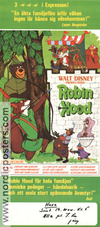 Robin Hood Disney 1973 movie poster Brian Bedford Wolfgang Reitherman Animation