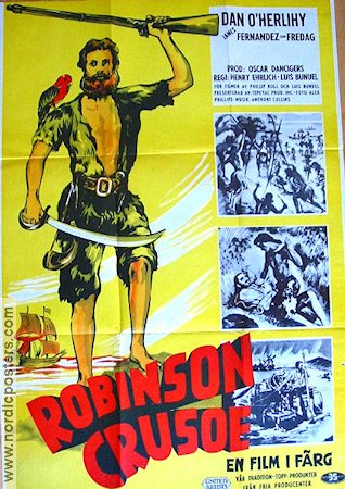Robinson Crusoe 1954 movie poster Dan O´Herlihy Jaime Fernndez Felipe de Alba Luis Bunuel
