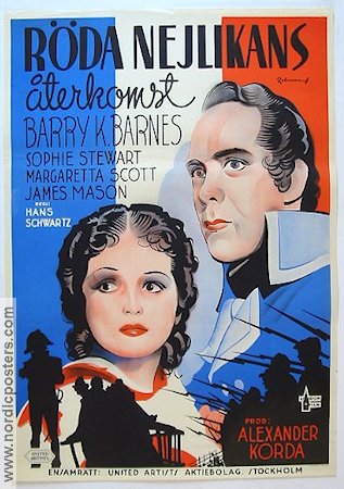 Return of the Scarlet Pimpernel 1937 movie poster Barry Barnes Alexander Korda Eric Rohman art