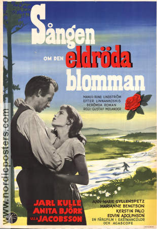 Sången om den eldröda blomman 1956 movie poster Jarl Kulle Anita Björk Ulla Jacobsson Gustaf Molander Mountains