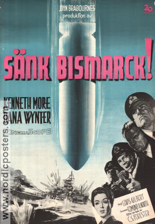 Sink the Bismarck! 1960 movie poster Kenneth More Dana Wynter Lewis Gilbert Ships and navy War