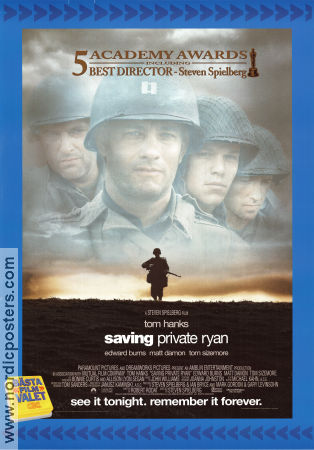 Saving Private Ryan 1998 poster Tom Hanks Tom Sizemore Edward Burns Vin Diesel Ted Danson Matt Damon Steven Spielberg War