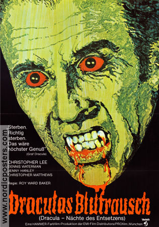 Scars of Dracula 1970 movie poster Christopher Lee Dennis Waterman Jenny Hanley Roy Ward Baker Production: Hammer Films