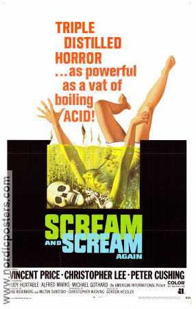 Scream and Scream Again 1970 movie poster Vincent Price Christopher Lee Peter Cushing Gordon Hessler