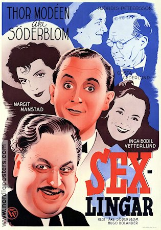 Sexlingar 1942 movie poster Thor Modéen Åke Söderblom Margit Manstad Eric Rohman art