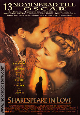 Shakespeare in Love 1998 poster Gwyneth Paltrow John Madden
