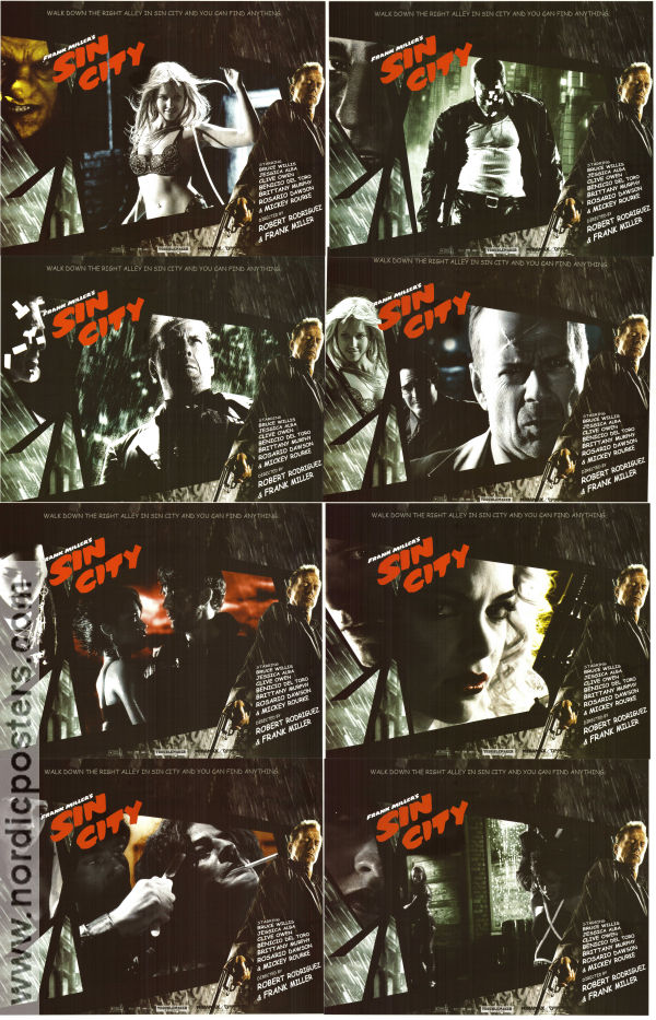 Sin City 2005 lobby card set Frank Miller Mickey Rourke Bruce Willis Jessica Alba Robert Rodriguez From comics