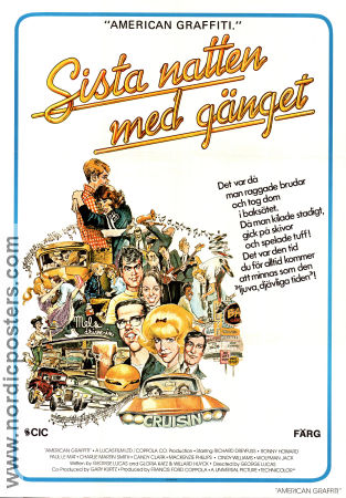 American Graffiti 1973 movie poster Richard Dreyfuss Ron Howard Harrison Ford Wolfman Jack George Lucas Rock and pop Cars and racing Cult movies