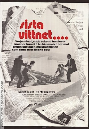The Parallax View 1974 movie poster Warren Beatty Paula Prentiss William Daniels Alan J Pakula Newspapers