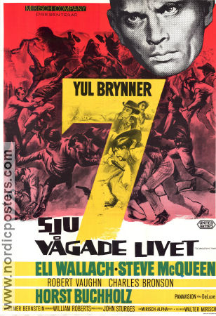 The Magnificent Seven 1960 movie poster Yul Brynner Steve McQueen Charles Bronson Eli Wallach Robert Vaughn Horst Buchholz John Sturges