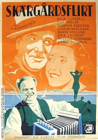 Skärgårdsflirt 1935 movie poster Nils Lundell Rut Holm Gideon Wahlberg Dagmar Ebbesen Eric Rohman art Skärgård