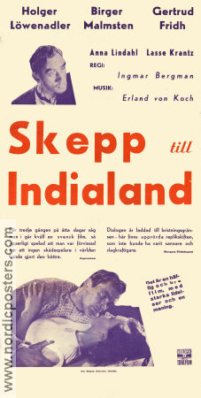 A Ship to India 1947 movie poster Holger Löwenadler Birger Malmsten Gertrud Fridh Ingmar Bergman