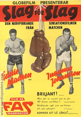 Slag för slag 1958 movie poster Ingemar Johansson Eddie Machen Per Gunvall Boxing