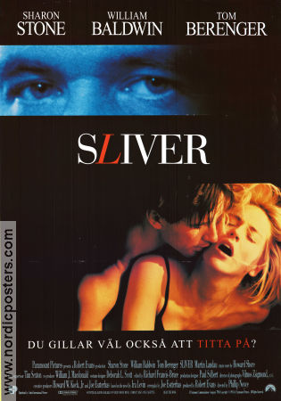 Sliver 1993 movie poster Sharon Stone William Baldwin Tom Berenger Phillip Noyce
