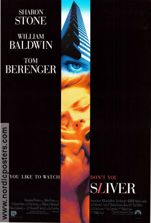 Sliver 1993 movie poster Sharon Stone William Baldwin Tom Berenger Phillip Noyce