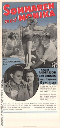 Summer with Monika 1953 movie poster Harriet Andersson Lars Ekborg Dagmar Ebbesen Åke Grönberg Åke Fridell Ingmar Bergman Beach Skärgård