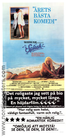 Splash 1984 movie poster Tom Hanks Daryl Hannah Eugene Levy Ron Howard Fish and shark Beach