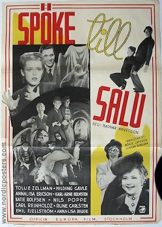 Spöke till salu 1939 movie poster Nils Poppe Annalisa Ericson Carl Reinholdz Hilding Gavle Tollie Zellman Ragnar Arvedson