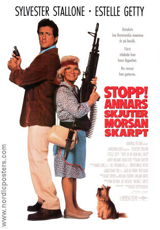 Stop or My Mom Will Shoot 1992 movie poster Sylvester Stallone Estelle Getty JoBeth Williams Roger Spottiswoode Guns weapons Dogs