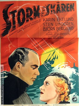 Storm över skären 1938 movie poster Karin Ekelund Sten Lindgren Björn Berglund Ivar Johansson Eric Rohman art Ships and navy Skärgård Find more: Large poster