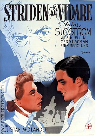 Striden går vidare 1941 movie poster Victor Sjöström Gerd Hagman Alf Kjellin Gustaf Molander Eric Rohman art Medicine and hospital