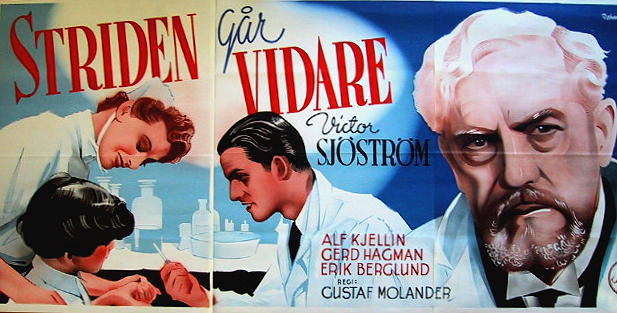 Striden går vidare 1941 movie poster Victor Sjöström Gerd Hagman Alf Kjellin Gustaf Molander Eric Rohman art Medicine and hospital