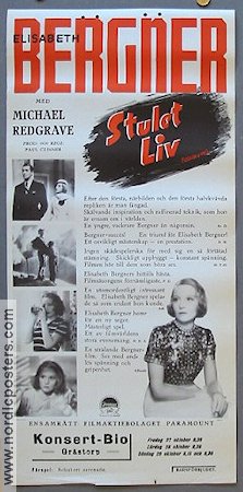Stolen Life 1939 movie poster Elisabeth Bergner Michael Redgrave