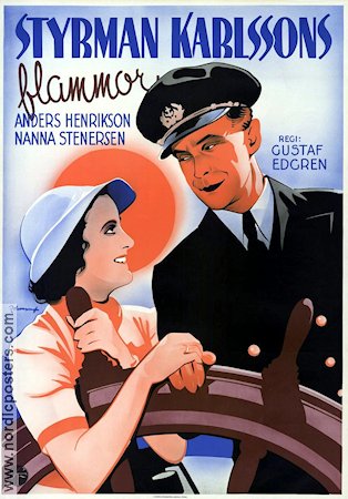 Styrman Karlssons flammor 1938 movie poster Anders Henrikson Nanna Stenersen Ships and navy Eric Rohman art