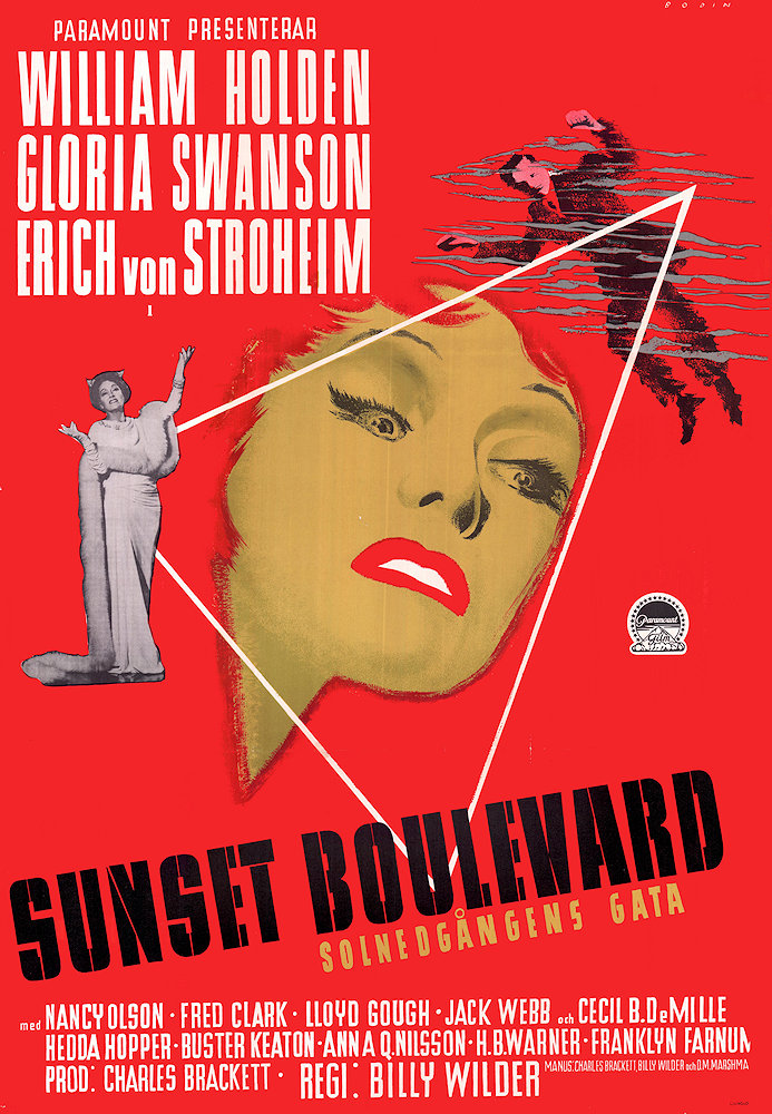 Sunset Boulevard 1950 movie poster Gloria Swanson William Holden Erich von Stroheim Billy Wilder Poster artwork: CF Bodin