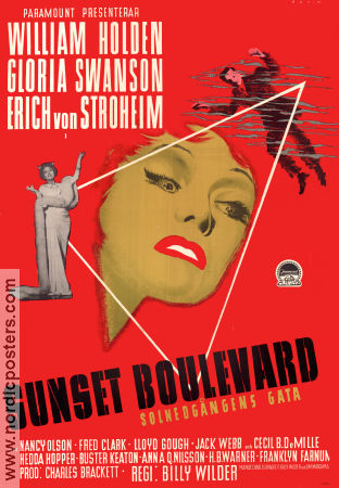 Sunset Boulevard 1950 poster Gloria Swanson William Holden Erich von Stroheim Billy Wilder Affischkonstnär: CF Bodin