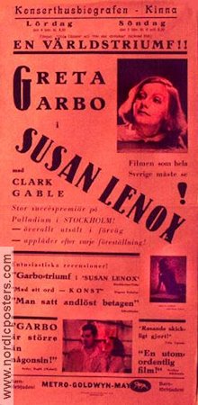 Susan Lenox 1932 movie poster Greta Garbo Clark Gable