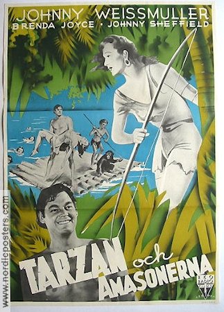 Tarzan and the Amazons 1945 movie poster Johnny Weissmuller Brenda Joyce Find more: Tarzan Adventure and matine