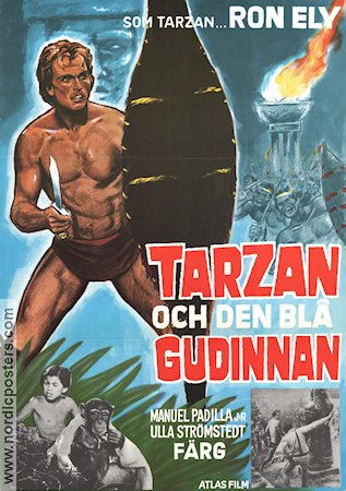 Tarzan och den blå gudinnan 1967 poster Ron Ely Ulla Strömstedt William Witney Hitta mer: Tarzan Äventyr matinée