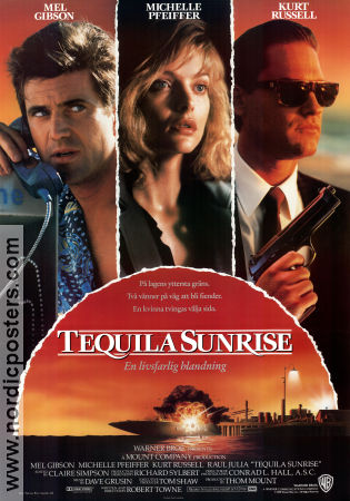 Tequila Sunrise 1988 movie poster Mel Gibson Michelle Pfeiffer Kurt Russell Robert Towne