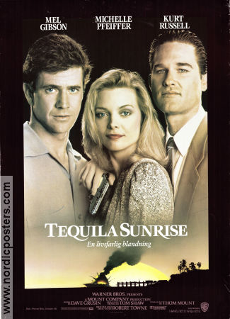 Tequila Sunrise 1988 movie poster Mel Gibson Michelle Pfeiffer Kurt Russell Robert Towne
