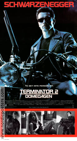 Terminator 2: Judgment Day 1991 movie poster Arnold Schwarzenegger Linda Hamilton Edward Furlong Robert Patrick Earl Boen James Cameron Motorcycles Guns weapons