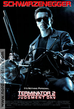 Terminator 2: Judgment Day 1991 movie poster Arnold Schwarzenegger Linda Hamilton Edward Furlong Robert Patrick Earl Boen James Cameron Motorcycles Guns weapons